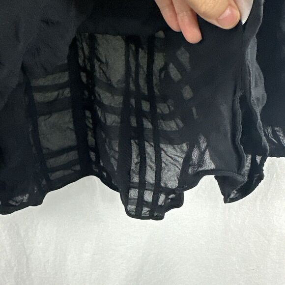 Pearl By Lela Rose Sheer Black Windowpane 3/4 Peasant Top Womens Size M - Picture 11 of 13